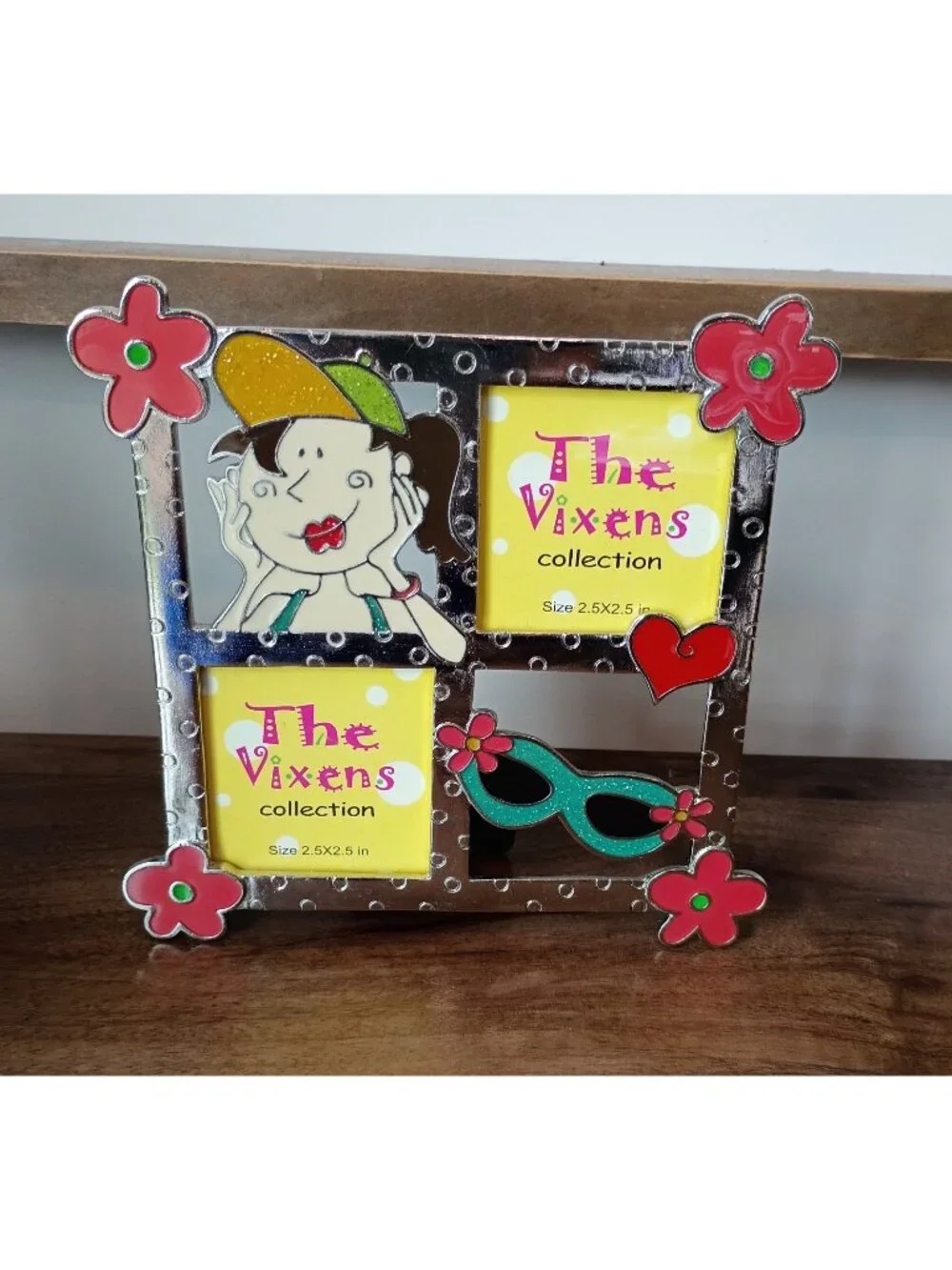 The Vixens Collection Enamel Metal 2 Slot Photo Frame Retro Sparkle Gift Kitsch